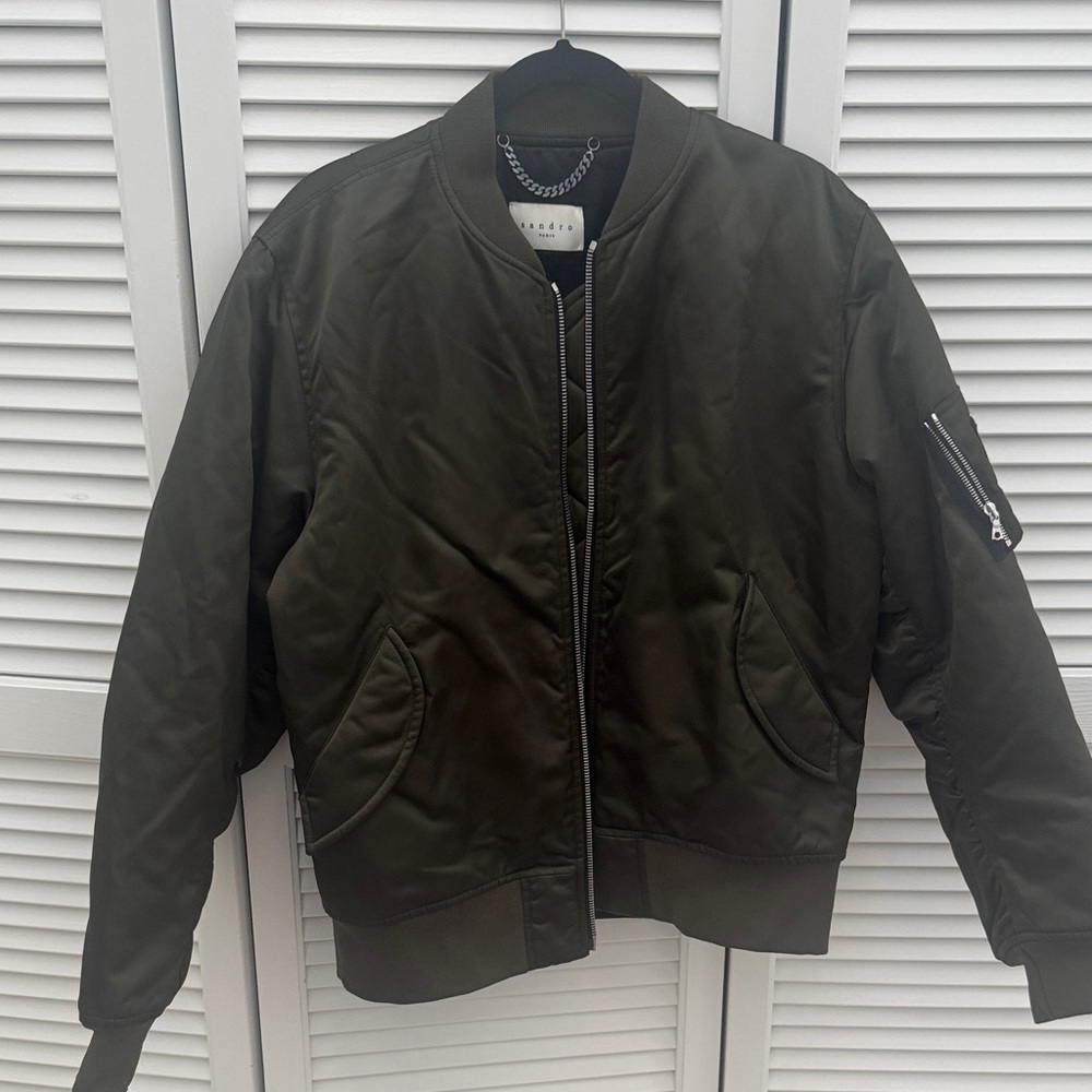 Sandro Women's Dark Green Bomber Jacket Size XL